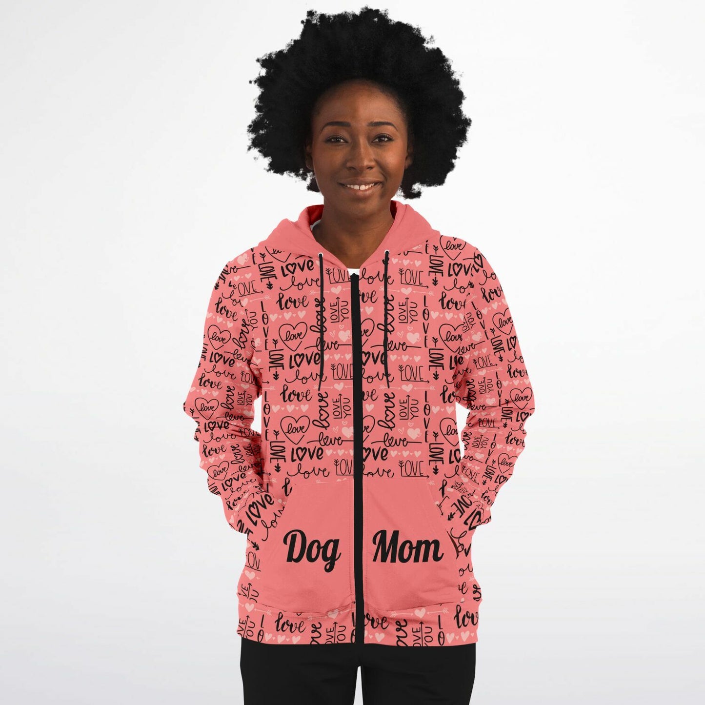 Dog Mom Fashion Zip-Up I Love You Patterned Hoodie