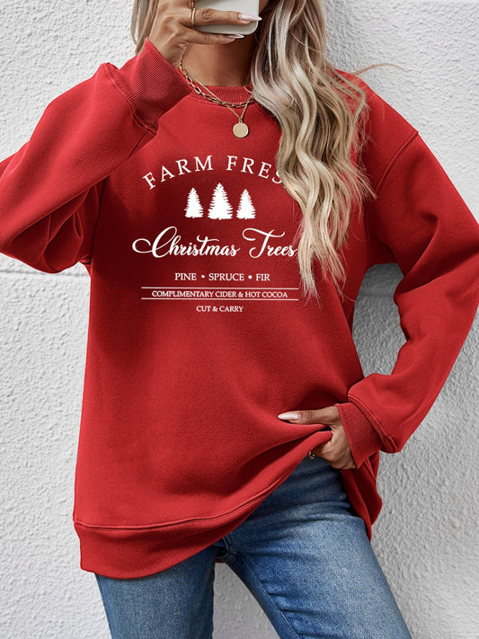 Graphic Christmas Trees Round Neck Dropped Shoulder Sweatshirt