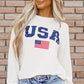 USA Graphic Round Neck Long Sleeve Patriotic White Sweatshirt