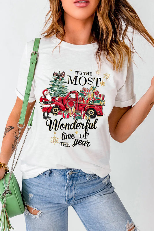 Christmas T-shirt It's the Most Wonderful Time of the Year Graphic Round Neck Short Sleeve T-Shirt