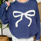 Croquet Bow Round Neck Long Sleeve Sweater