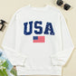 USA Graphic Round Neck Long Sleeve Patriotic White Sweatshirt