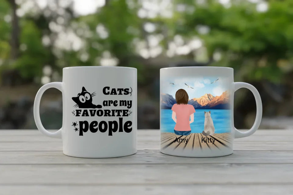 Mug Mockup Front and Back, White - Outdoors on Table