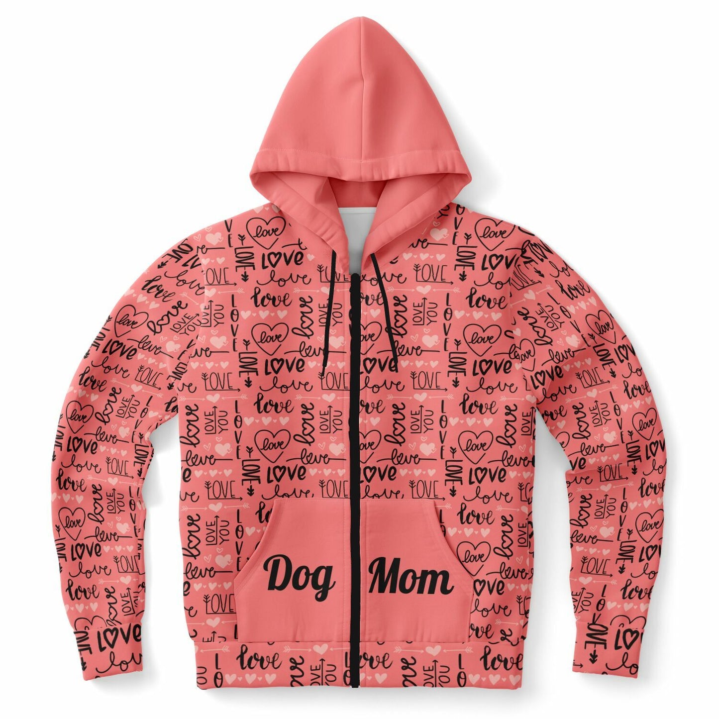 Dog Mom Fashion Zip-Up I Love You Patterned Hoodie