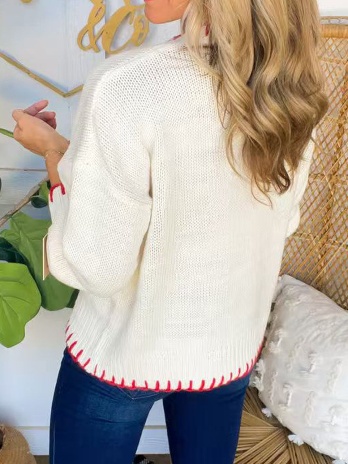 Croquet Bow Round Neck Long Sleeve Sweater