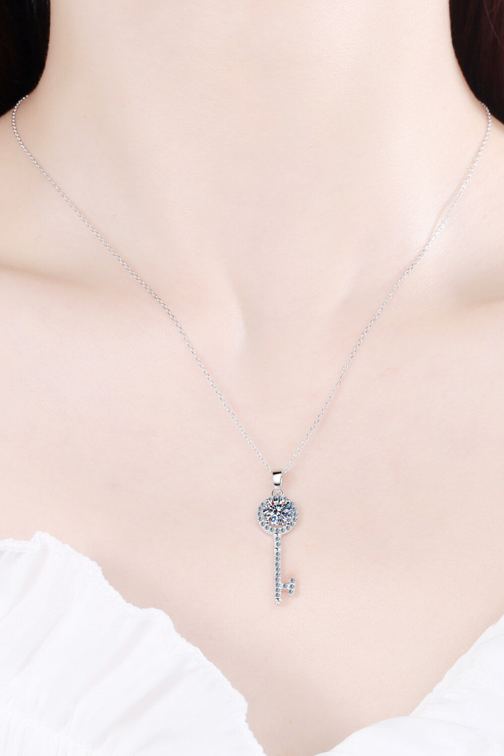 Adored Moissanite Key Pendant Necklace, Key to my heart gift for her, engagement necklace, valentine's gift