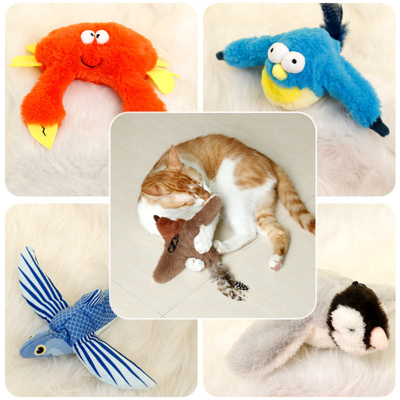 Cat Interactive Plush Fish, Crab, Penguin or Bird Toy Makes Sounds and Moves Around