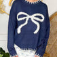 Croquet Bow Round Neck Long Sleeve Sweater