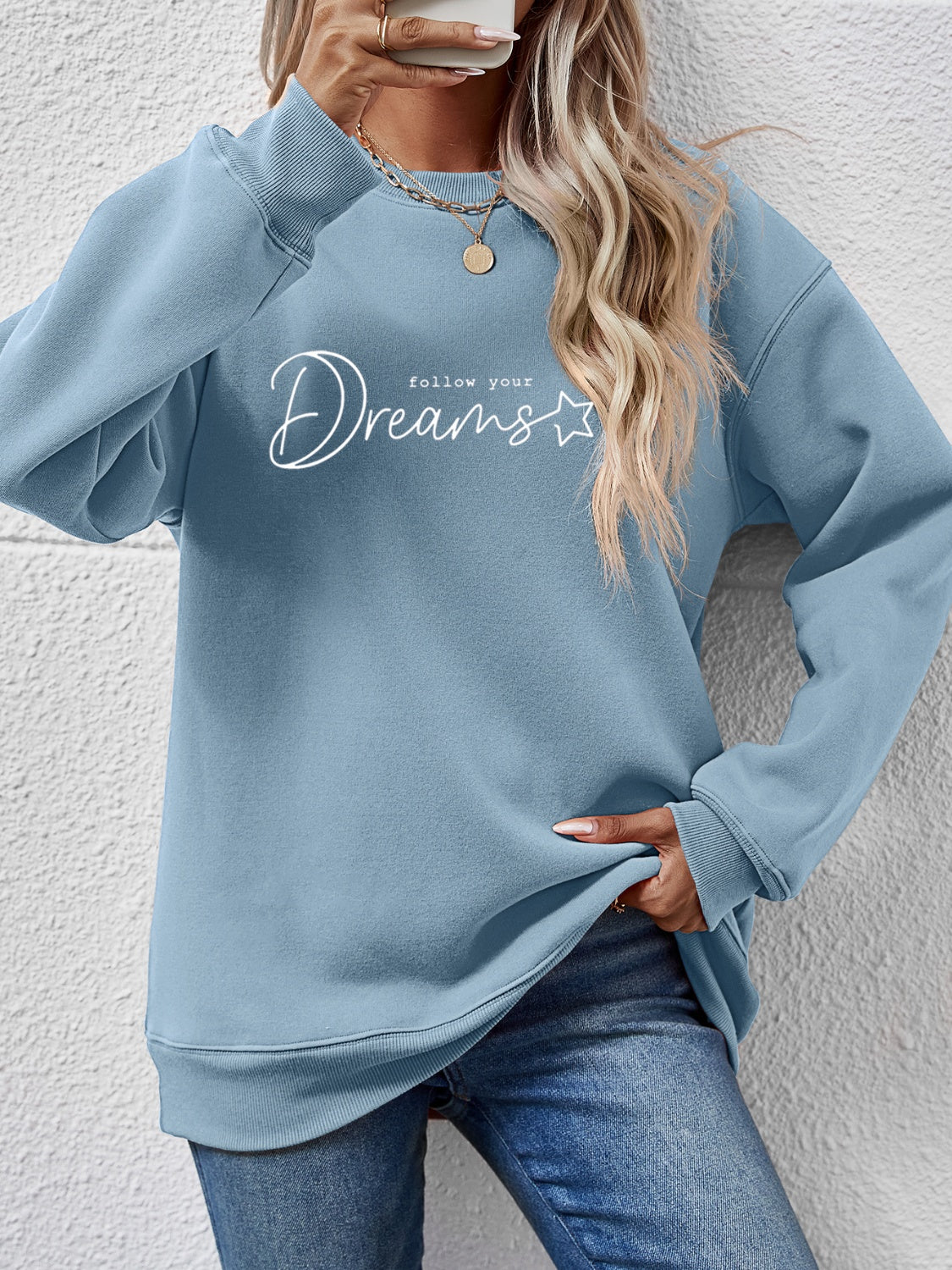 FOLLOW YOUR DREAMS Graphic Quote Sweatshirt