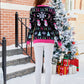 Ugly Christmas Sweater with Snowmen and Snowflakes Pink Ribbed Trim Holiday Sweater