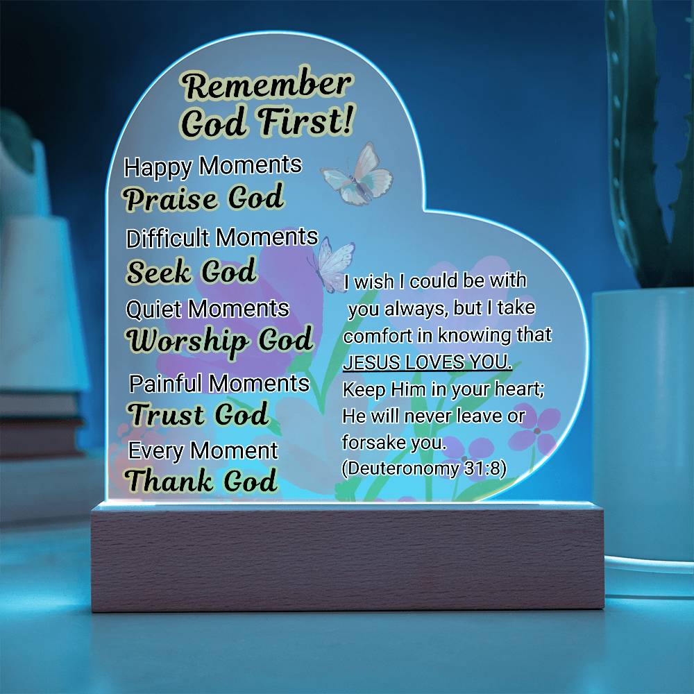 Christian Gift for Daughter, Granddaughter, Acrylic Heart Plaque with God First Message New Believer Gift, Going Away Present, Graduation