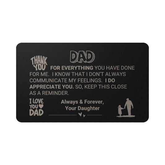 Metal Wallet Card from Daughter to Dad Thank You Keepsake Gift