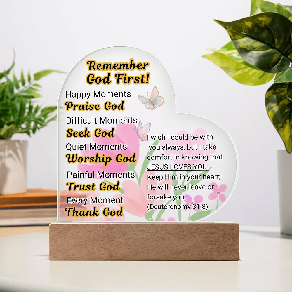 Christian Gift for Daughter, Granddaughter, Acrylic Heart Plaque with God First Message New Believer Gift, Going Away Present, Graduation