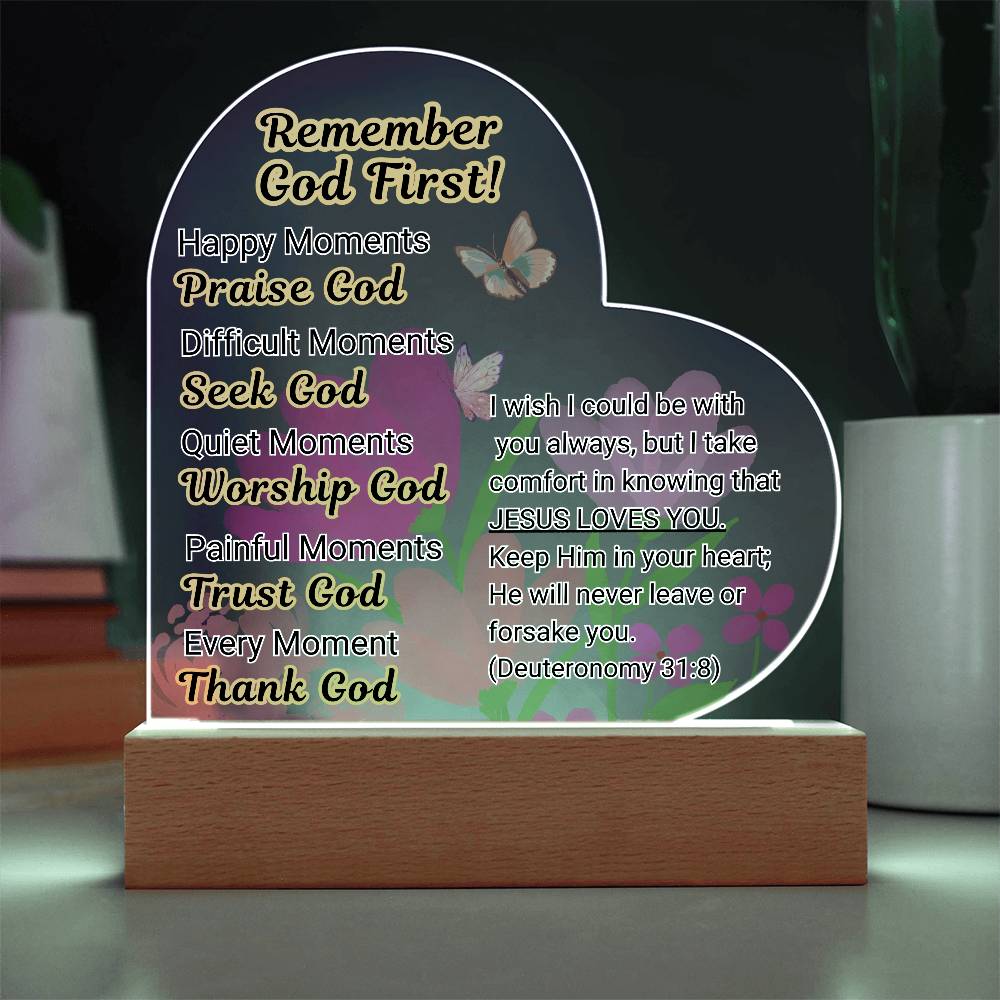 Christian Gift for Daughter, Granddaughter, Acrylic Heart Plaque with God First Message New Believer Gift, Going Away Present, Graduation