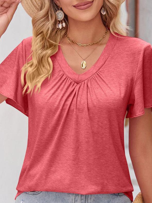 Double Take Ruched V-Neck Short Sleeve T-Shirt