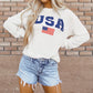 USA Graphic Round Neck Long Sleeve Patriotic White Sweatshirt