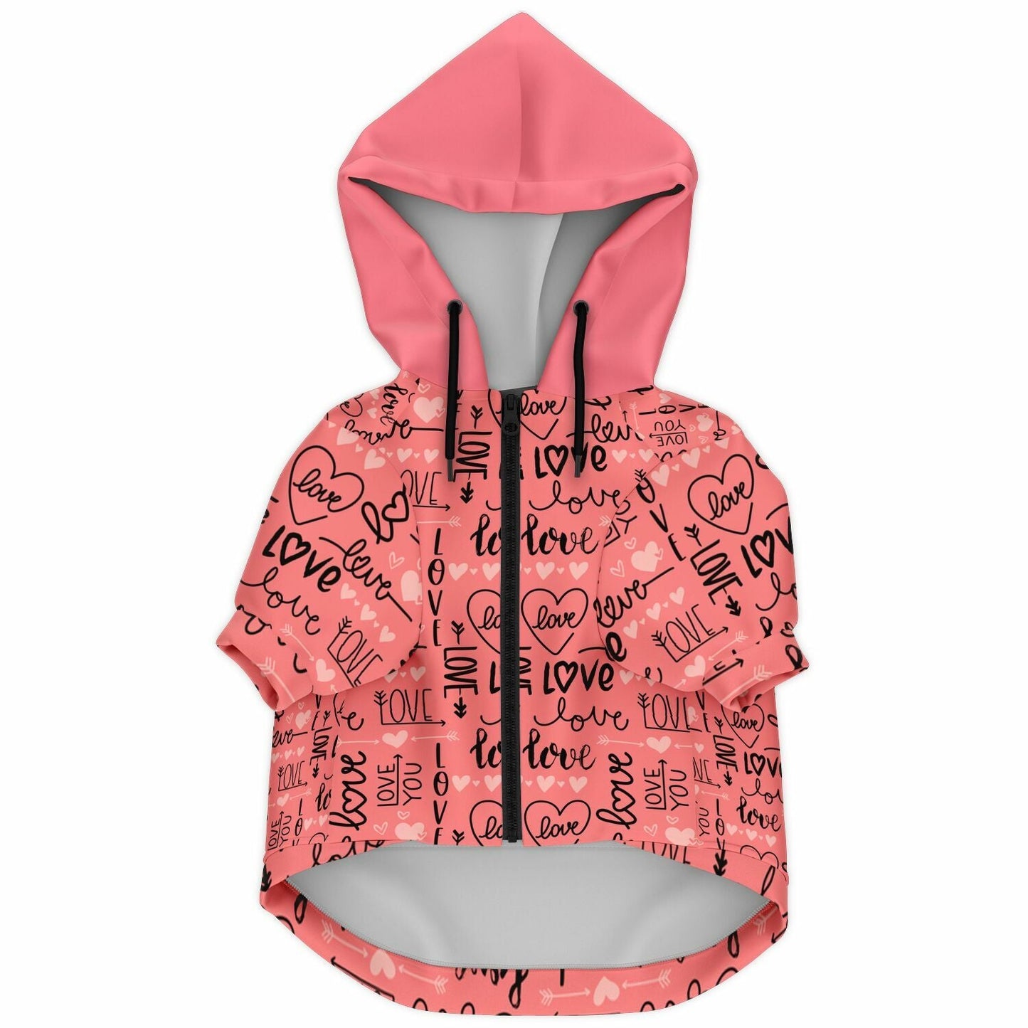 Coral Fashion Dog Zip - Up Hoodie - AOP I Love My Dog Mom Hoodie for Dogs New Owner pet gift - I Love Heartstrings