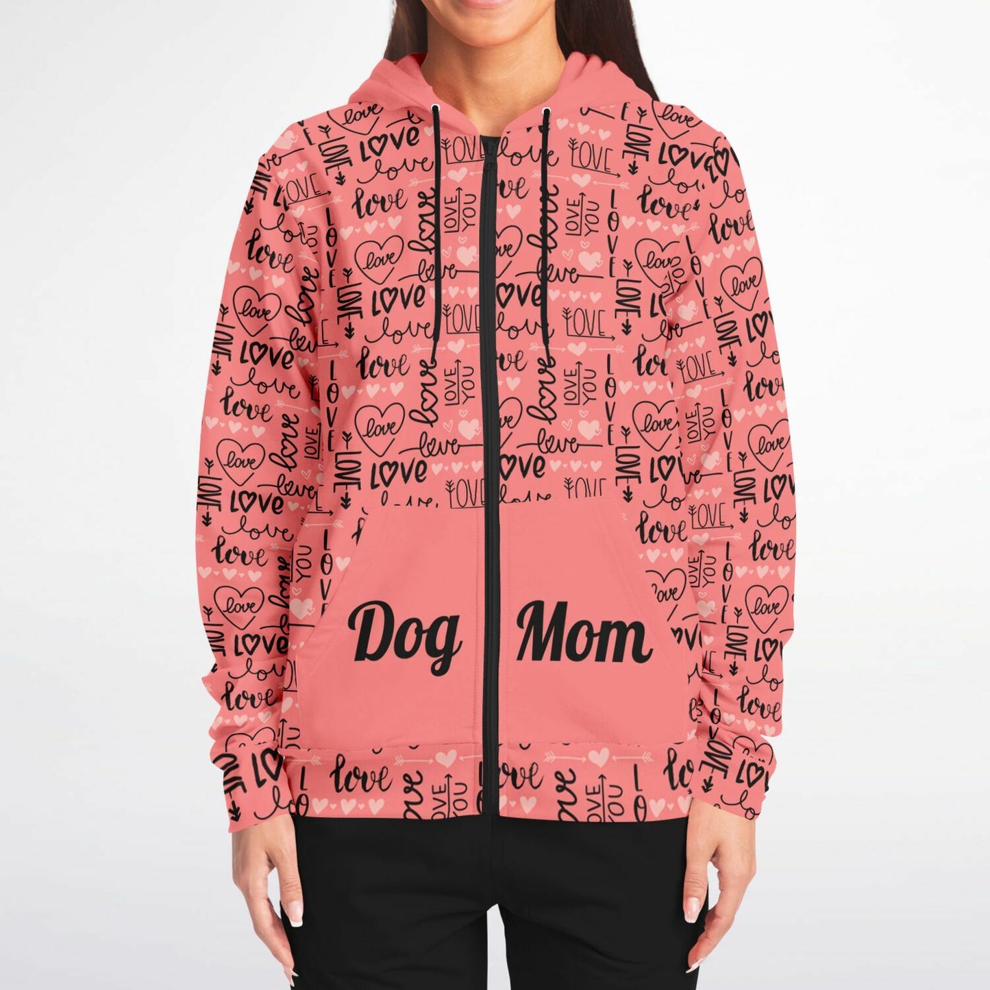 Dog Mom Fashion Zip-Up I Love You Patterned Hoodie