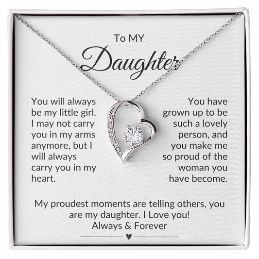 Daughter gift Cubic Zirconia heart necklace for birthday or graduation with Message card from Mom or Dad - I Love Heartstrings