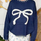 Croquet Bow Round Neck Long Sleeve Sweater