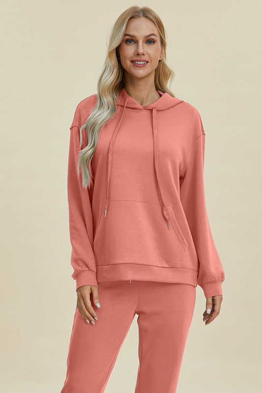 Basic Bae 2-piece loungewear outfit Full Size Air Scuba Drawstring pants and Long Sleeve Hoodie with Kangaroo Pocket