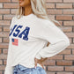 USA Graphic Round Neck Long Sleeve Patriotic White Sweatshirt