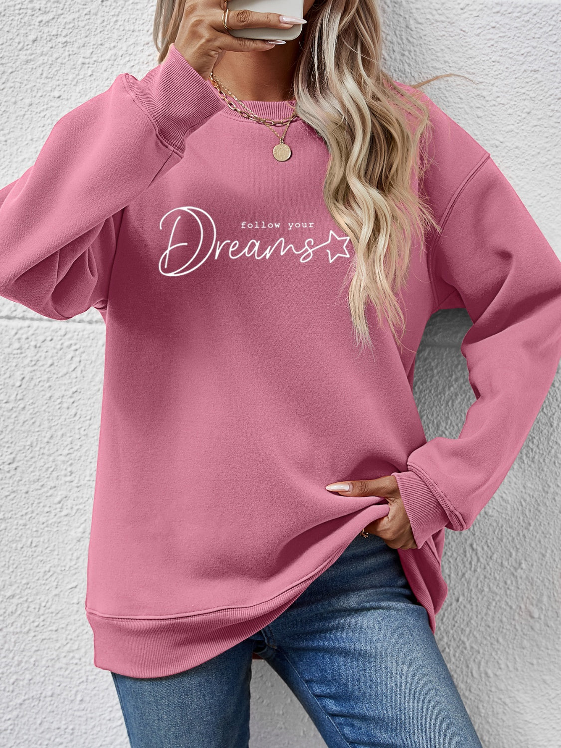 FOLLOW YOUR DREAMS Graphic Quote Sweatshirt