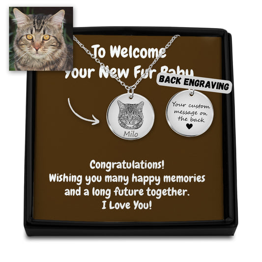 Personalized Cat Portrait Necklace New Cat Owner gift Customize necklace with Cat photo engraved picture Keepsake gift for new pet owner - I Love Heartstrings