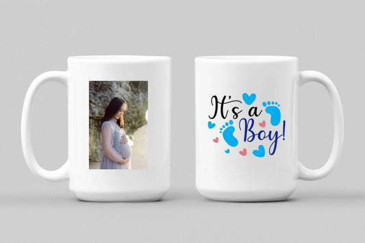 Gender Reveal Mug white New Baby Announcement Photo Coffee Cup Gift for Grandparents, Husband