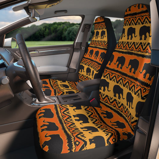 African Print Car Seat Covers Elephant Orange and Yellow - I Love Heartstrings