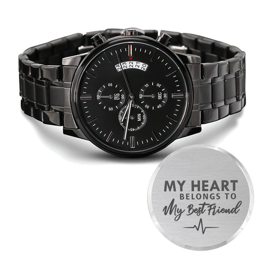 Best Friend Gift Stainless Steel Black Chronograph Waterproof Watch gift for him - I Love Heartstrings