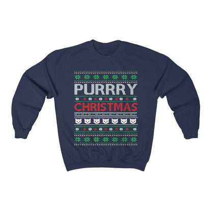 Cat Lover gift Ugly Christmas Sweater Unisex Adult Navy Crewneck Sweatshirt - I Love Heartstrings