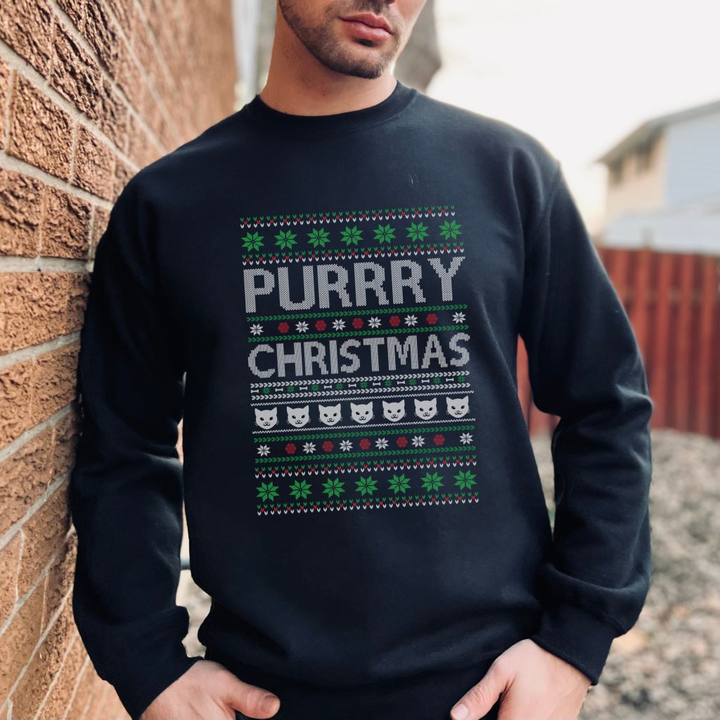 Cat Ugly Christmas Sweatshirt Adult Black Unisex Crewneck Sweatshirt Ugly Sweatshirts Christmas - I Love Heartstrings