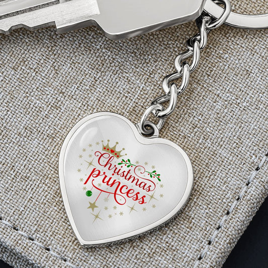 Christmas Princess Heart Keychain for Women in White or 14K gold finish - I Love Heartstrings