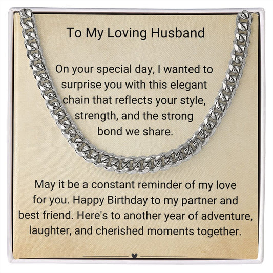 Cuban Link Chain Gift for Husband from Wife Birthday present with Message Card - I Love Heartstrings