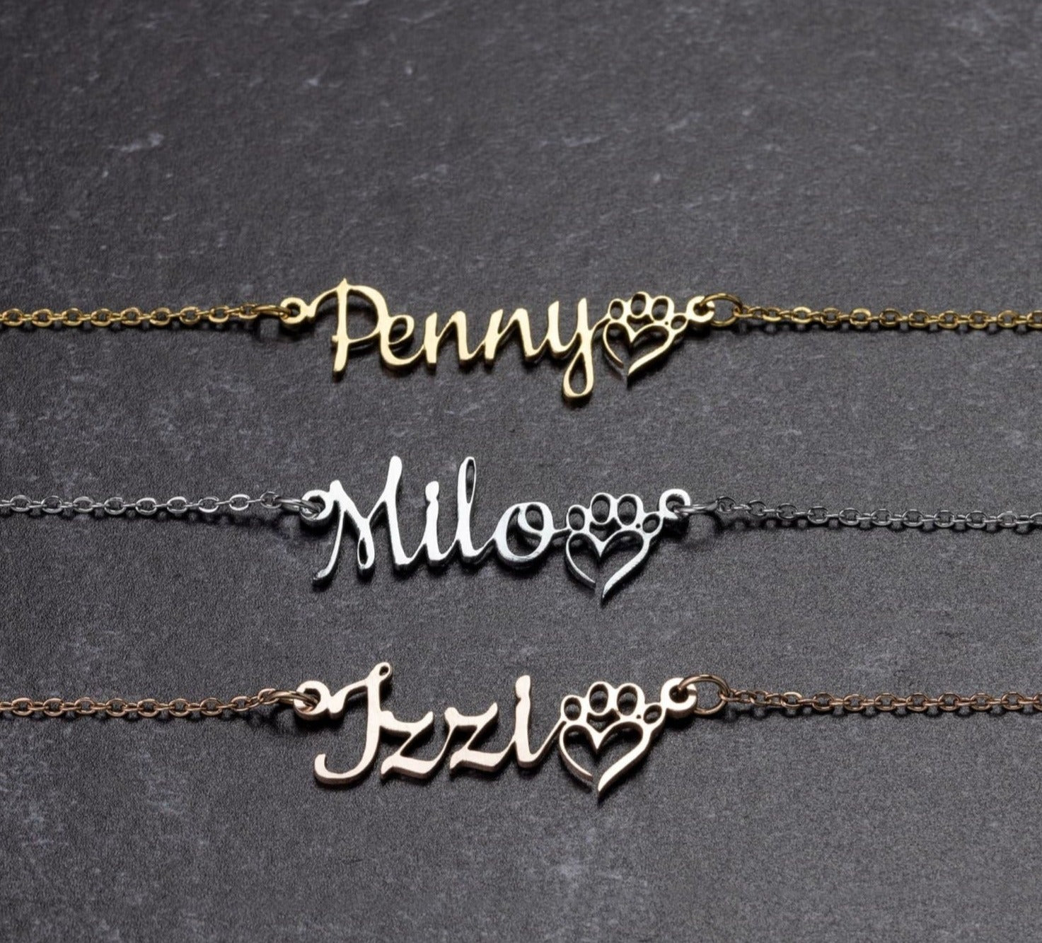 Custom Dog Mom Necklace, Dog lover Pet name necklace, For New dog owner, Dog love jewelry present for her, dog name and paw heart necklace - I Love Heartstrings