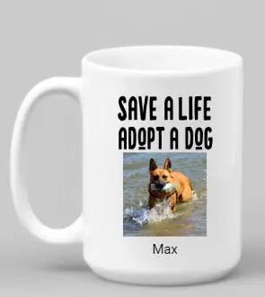 Custom Photo Adopt A Dog Mug gift for Dog Lover White Personalized mug 15 oz. - I Love Heartstrings