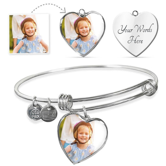 Custom Photo Keepsake Picture in Heart with Steel Bangle Bracelet gift for women - I Love Heartstrings