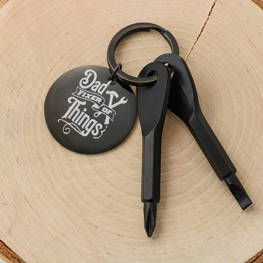 Dad -Fixer of Things Custom Black Screwdriver Keychain - I Love Heartstrings