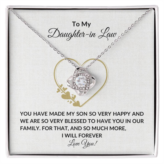 Daughter-in-law Necklace, Gift for new bride from mother in law, Love Knot Necklace with Message card - I Love Heartstrings