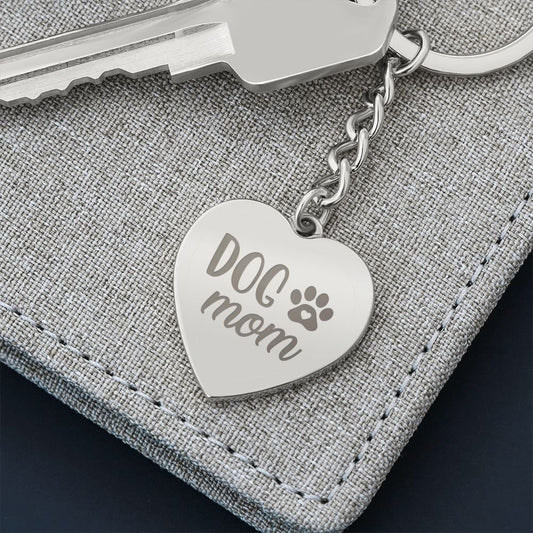 Dog Mom Engraved Heart Keychain - I Love Heartstrings