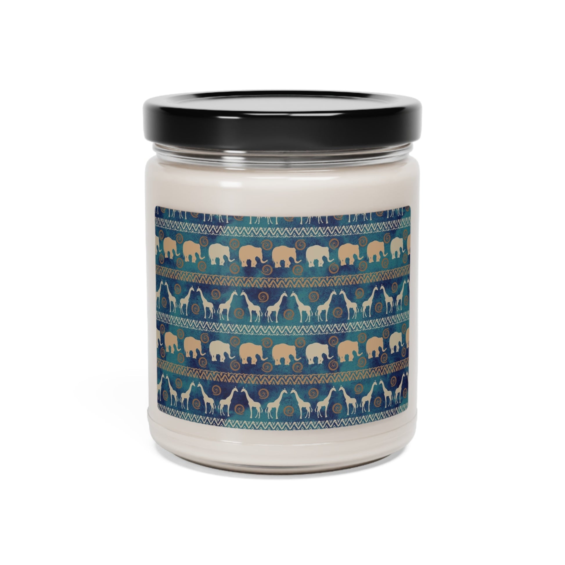 Elephant and Giraffe Patterned Blue Scented Soy Candle, 9oz - I Love Heartstrings