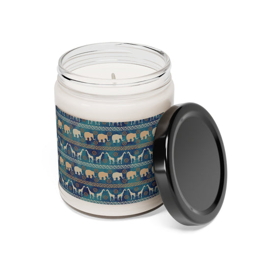 Elephant and Giraffe Patterned Blue Scented Soy Candle, 9oz - I Love Heartstrings