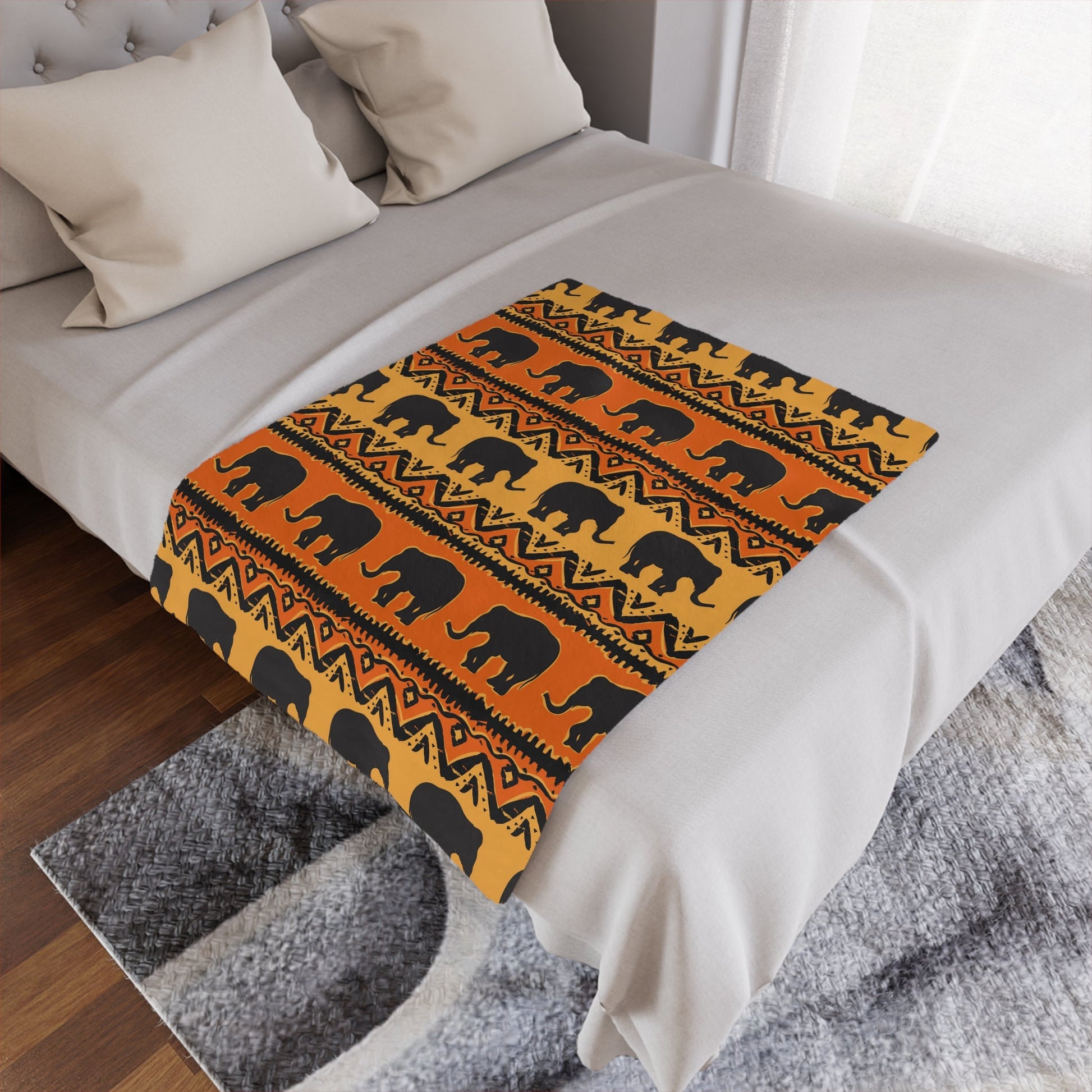 Elephant Print Minky Blanket Orange and Yellow pattern - I Love Heartstrings