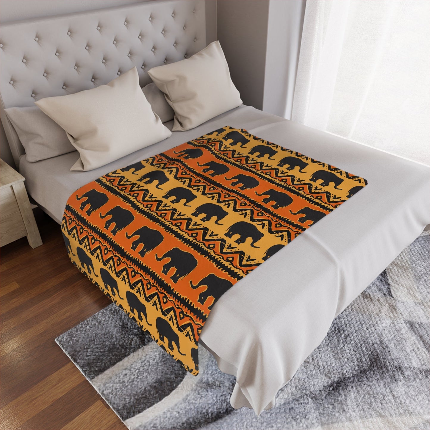 Elephant Print Minky Blanket Orange and Yellow pattern - I Love Heartstrings