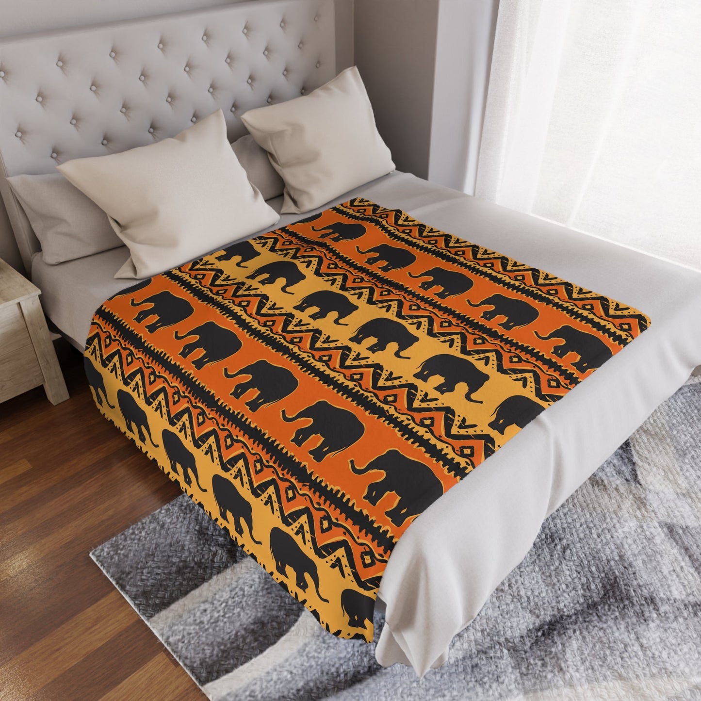 Elephant Print Minky Blanket Orange and Yellow pattern - I Love Heartstrings