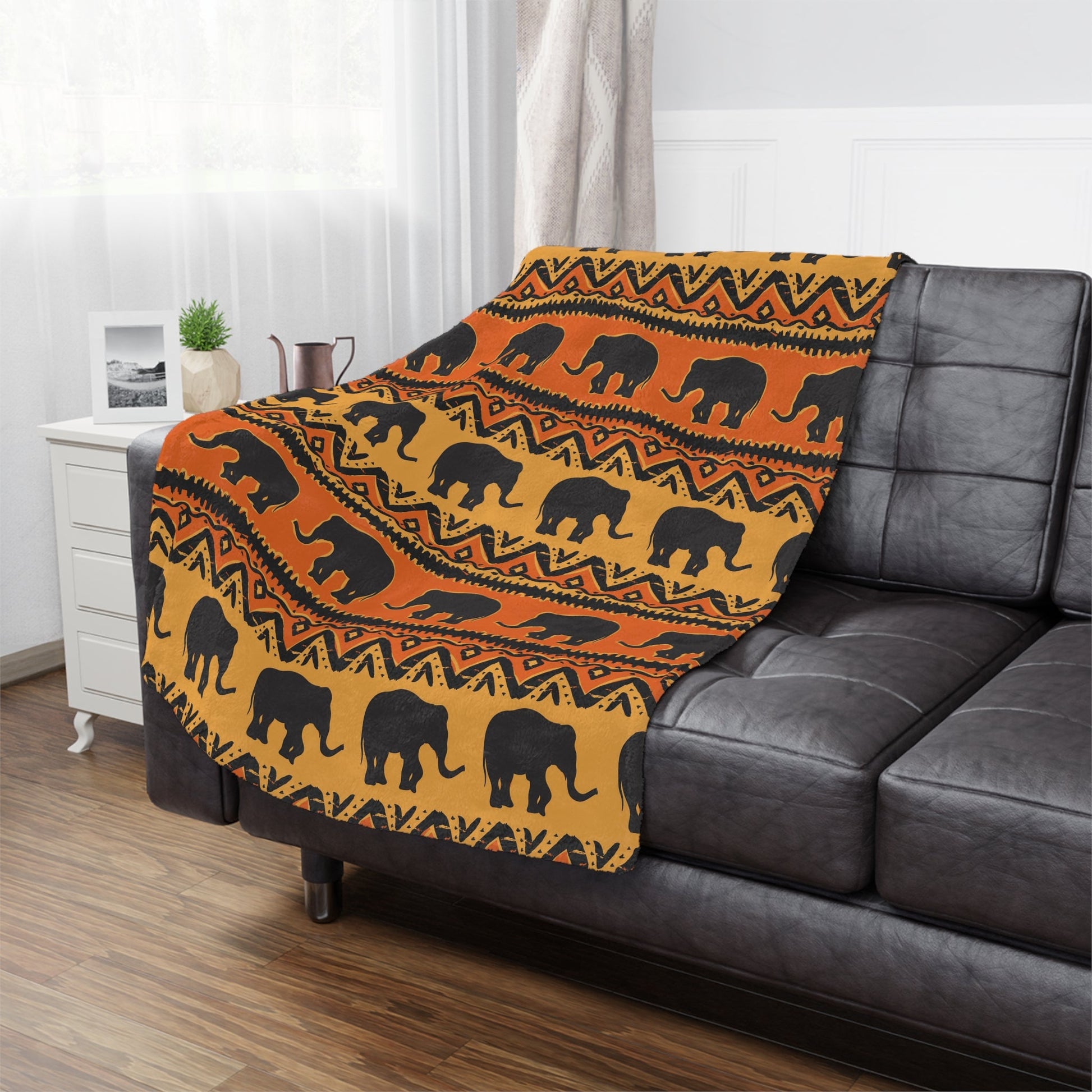 Elephant Print Minky Blanket Orange and Yellow pattern - I Love Heartstrings