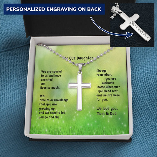 Engraved Cross Keepsake Necklace for Daughter - I Love Heartstrings