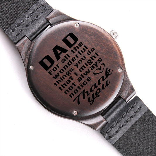 Engraved Wooden Watch for Dad with Message on Back - I Love Heartstrings