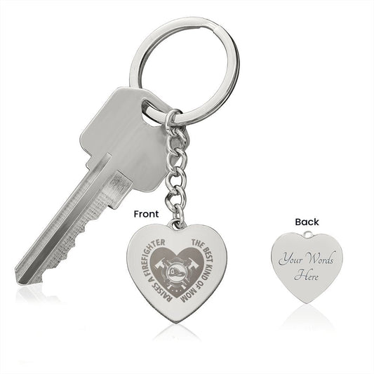 Firefighter mom gift keychain for mom from firefighter gift to mom engraved heart keychain - I Love Heartstrings